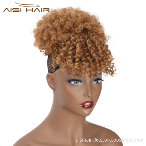 Aisi Hair Curly Chignon With Bangs High Quality Accessory Braid Extension For Women Scrunchie Afro Kinky Hair Donut Bun Maker